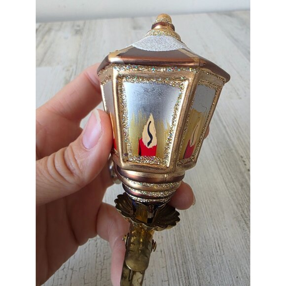 Radko Vintage lantern lamp clip glass glitter gold light Xmas tree - Picture 3 of 9